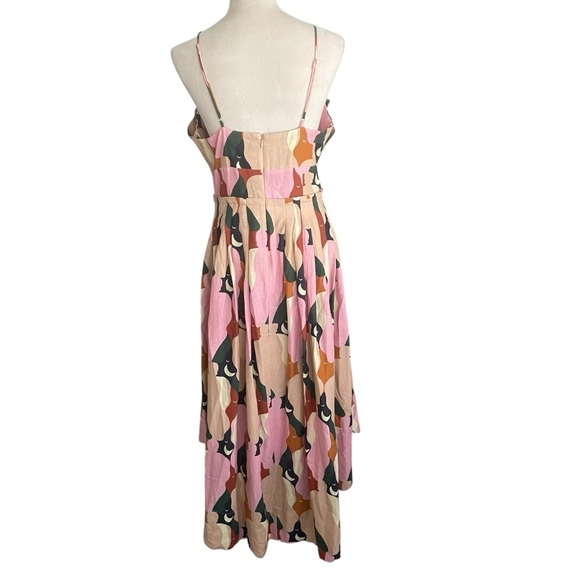 Farm Rio Multicolor Abstract Midi Dress Spaghetti Straps Fit & Flare Boho Size L - Picture 4 of 9